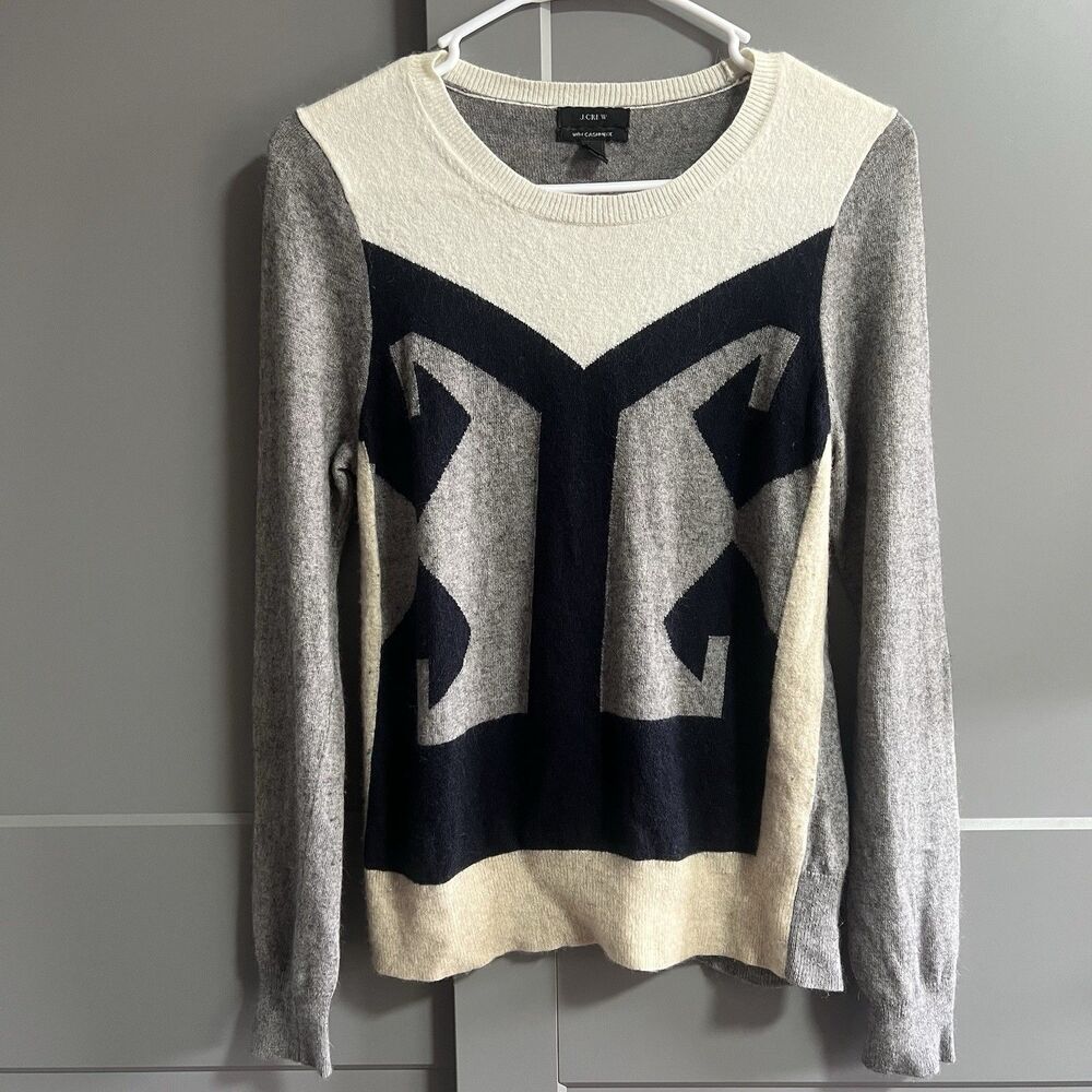 J.Crew Women Intarsia Colorblock Geometric Knit Sweater Medium Academia